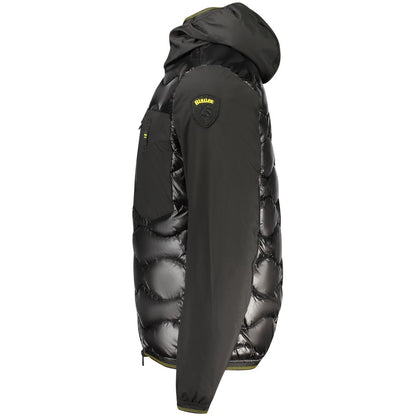 Blauer Black Polyamide Jackets & Coat with hood, long sleeves, 3 external pockets, and contrasting details. Side view.