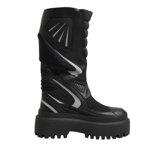Dolce & Gabbana Black Leather Mid Calf Biker Boots Shoes