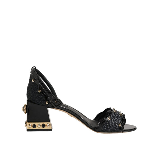 Dolce & Gabbana Black Studded Ankle Strap Sandals Shoes