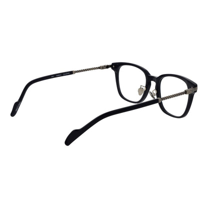 Yohji Yamamoto Blue Metal & Plastic Glasses (Frames) in rectangle style, unisex design, full-rim with blue frame, includes soft case.