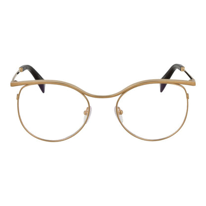 Yohji Yamamoto Gold Metal Glasses (Frames) with full-rim round design and gold metal frame for women.