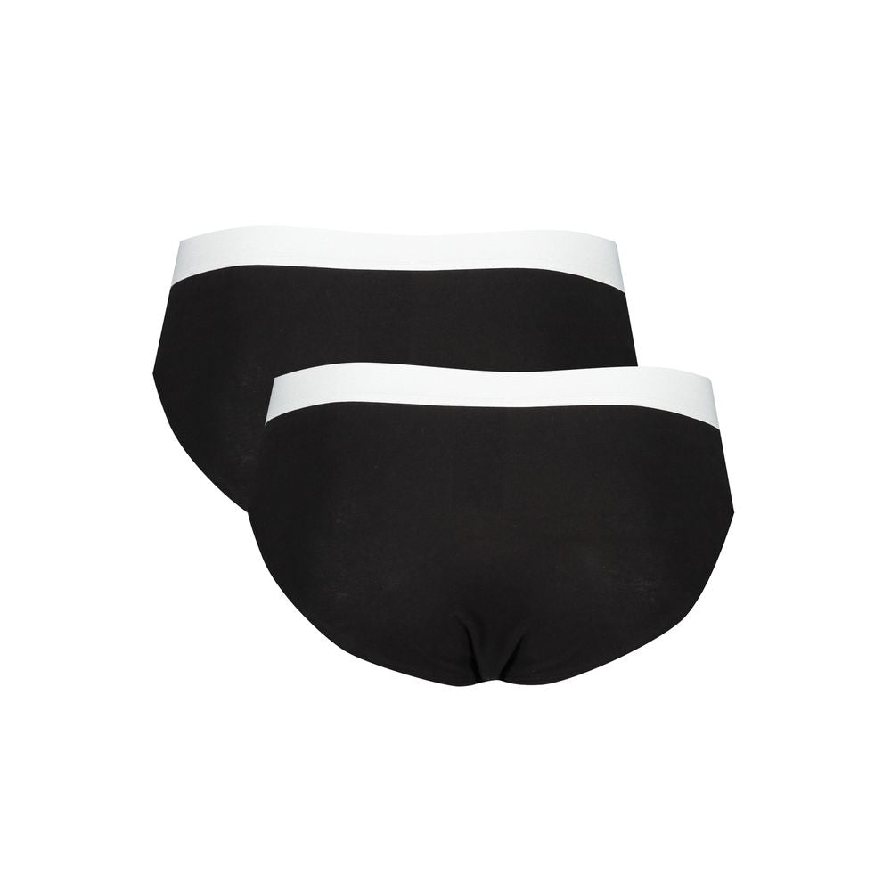 Trussardi Black Cotton Underwear, bi-pack with elastic waistband and logo print, basic slip design.