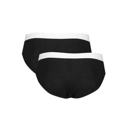Trussardi Black Cotton Underwear, bi-pack with elastic waistband and logo print, basic slip design.