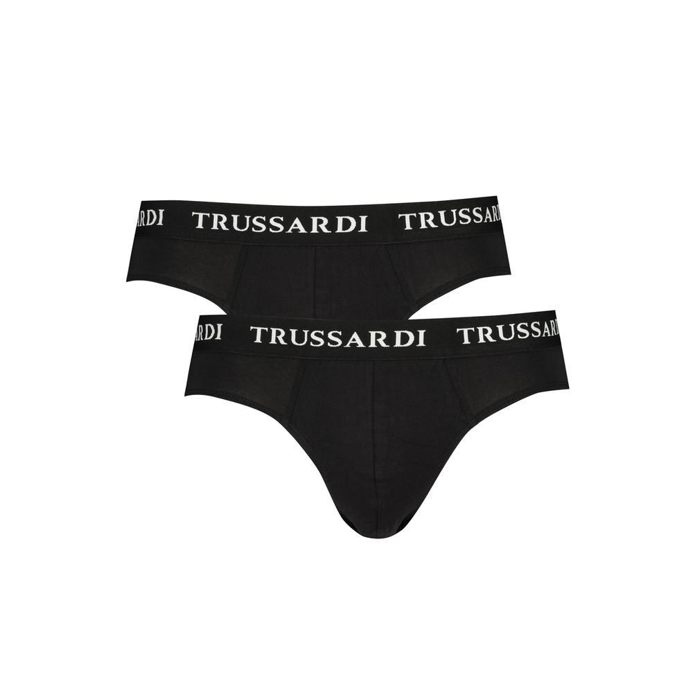 Trussardi Black Cotton Underwear with branded elastic waistband, slip bi-pack, logo print