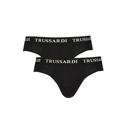 Trussardi Black Cotton Underwear with branded elastic waistband, slip bi-pack, logo print