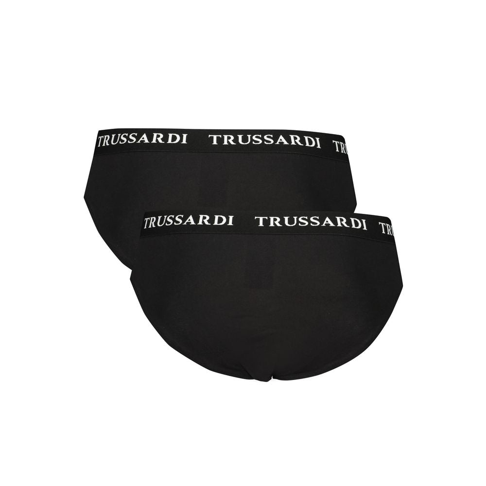 Trussardi Black Cotton Underwear with branded elastic waistband in a bi-pack