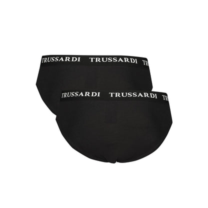 Trussardi Black Cotton Underwear with branded elastic waistband in a bi-pack