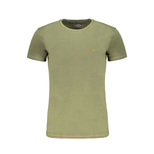Aeronautica Militare Green Cotton T-Shirt with short sleeves, crew neck, contrast details, and logo print.