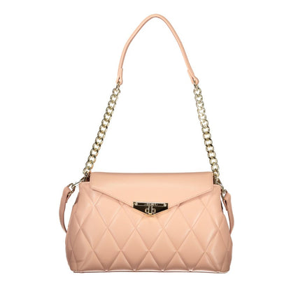 Mario Valentino Pink Polyethylene Women Handbag with chain handle and adjustable strap, showcasing a stylish quilted design.