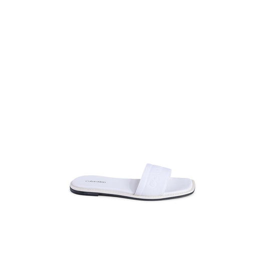 Calvin Klein White Recycled Polyester Sandals with strap detail, made of 70% recycled polyester and 30% natural rubber.