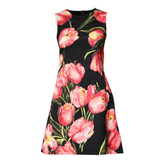 Dolce & Gabbana Black Floral Print Viscose A-line Mini Dress