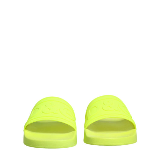 Dolce & Gabbana Green Rubber Slides Sandals Beachwear Shoes