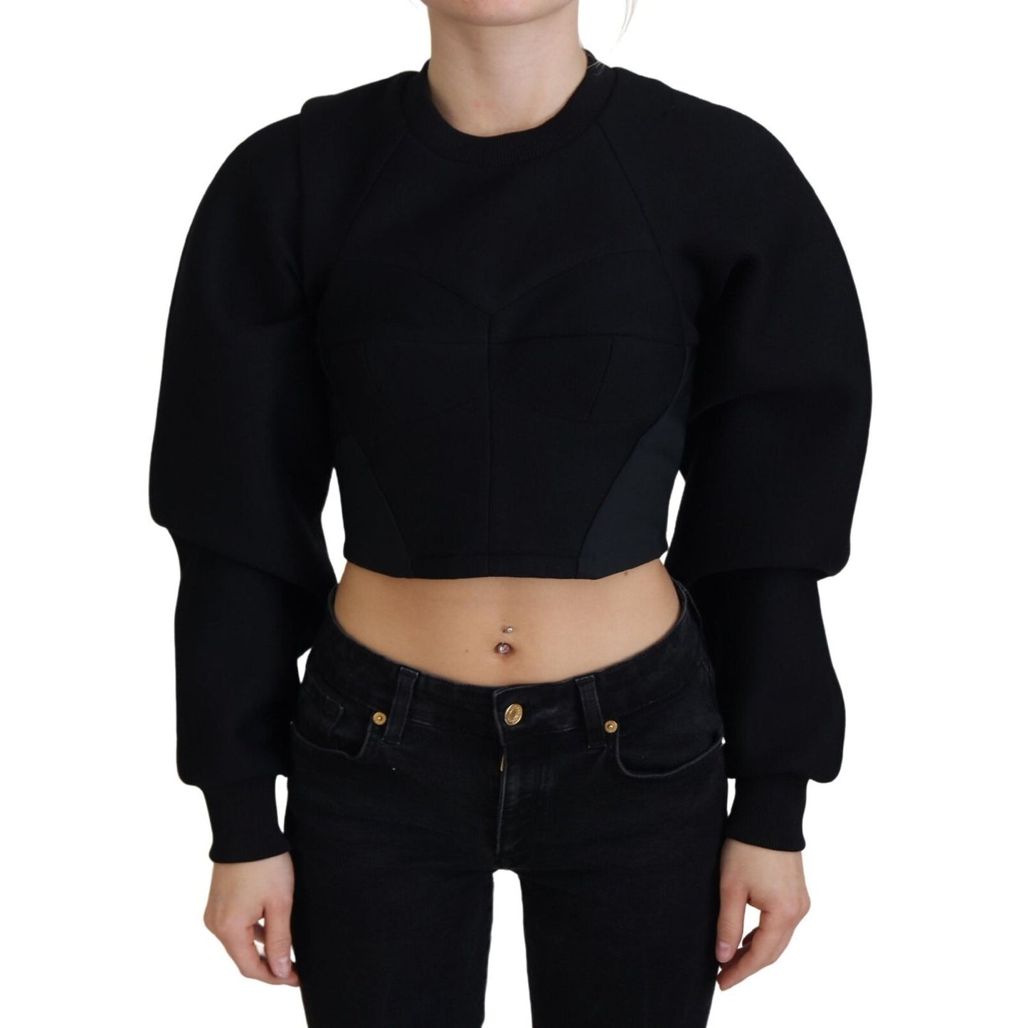 Philosophy Black Cropped Zipper Back Sweatshirt Sweater