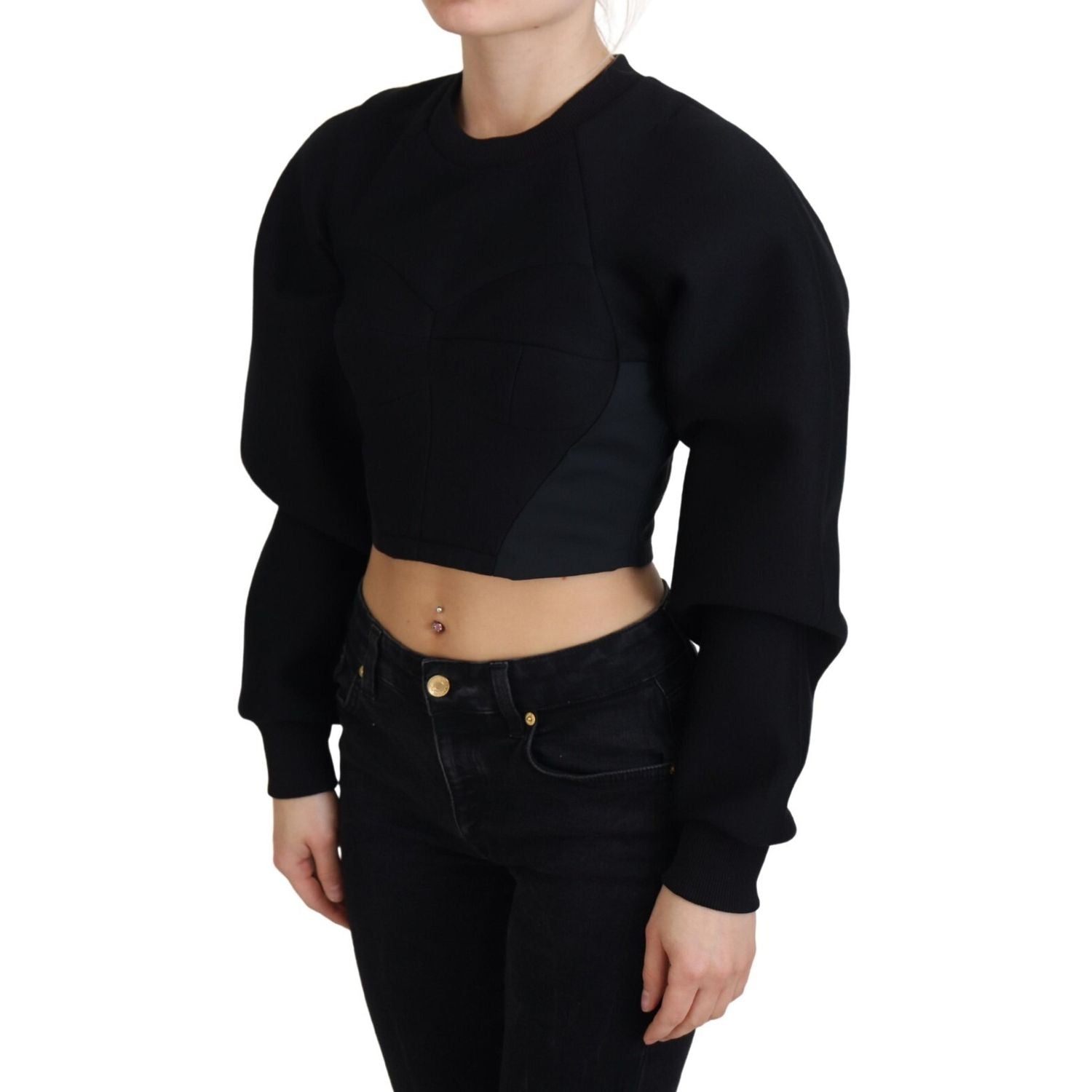 Philosophy Black Cropped Zipper Back Sweatshirt Sweater