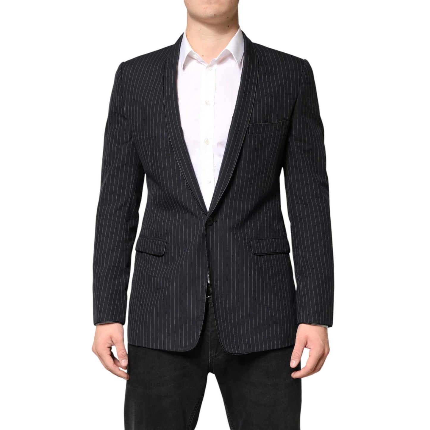 Dolce & Gabbana Dark Gray Stripes 1 Button Suit Jacket Blazer