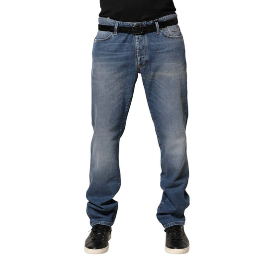 Jeckerson Blue Washed Mid Waist Straight Men Denim Trouser Jeans