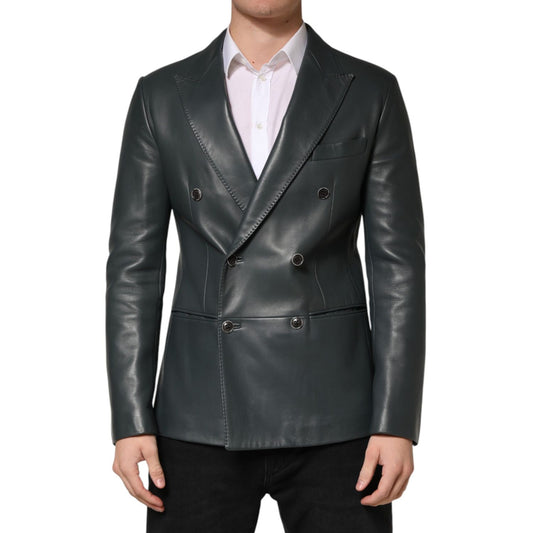 Dolce & Gabbana Black Leather Double Breasted 2Button Blazer