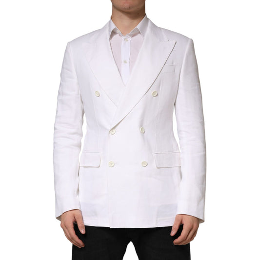 Dolce & Gabbana White Linen Double Breasted 2 Button Blazer