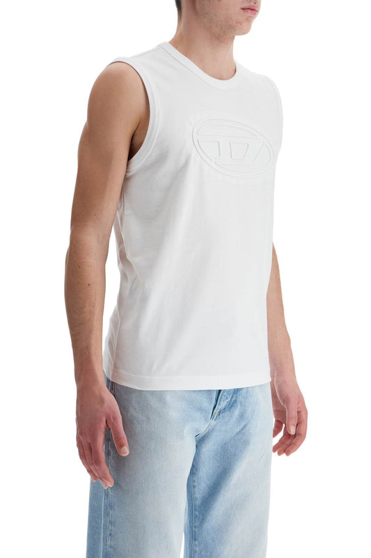 Diesel white cotton tank top with wide neckline Topwear Diesel Light Gray