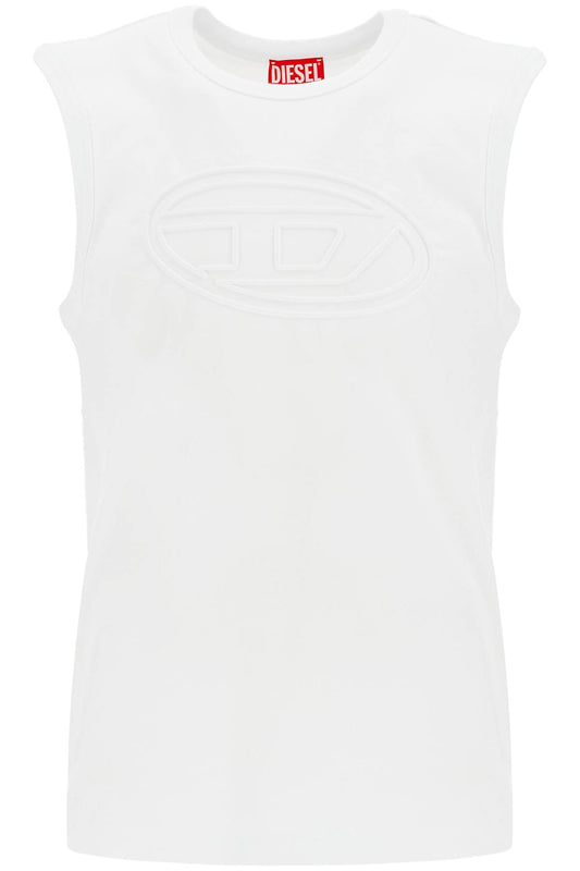 Diesel white cotton tank top with wide neckline Topwear Diesel White Smoke