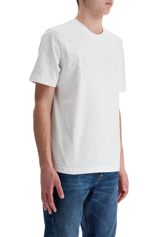 Diesel white cotton t-shirt with embossed logo t-adjust-bigoval Topwear Diesel Light Gray
