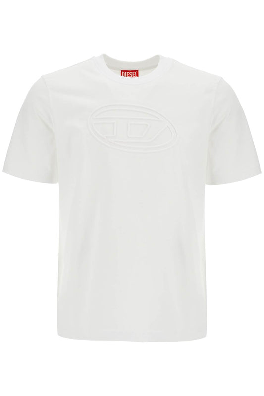 Diesel white cotton t-shirt with embossed logo t-adjust-bigoval Topwear Diesel Beige