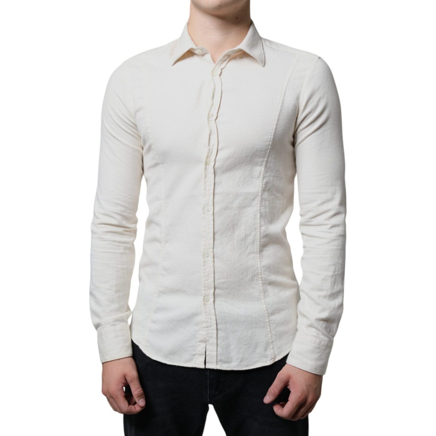 AGLINI Off White Cotton Collared Men Formal Dress Shirt TSH87119-40