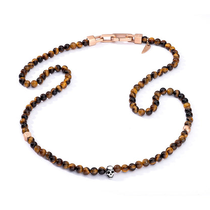 AN JEWELS JEWELRY Mod. AA.C255RBR necklace with tiger eye beads and skull charm