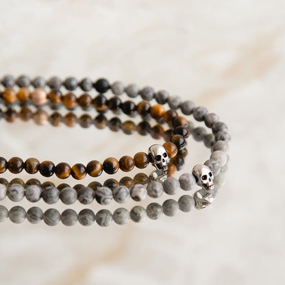 AN JEWELS JEWELRY Mod. AA.C255RBR beaded bracelet with skull charm in tiger eye and marble finish