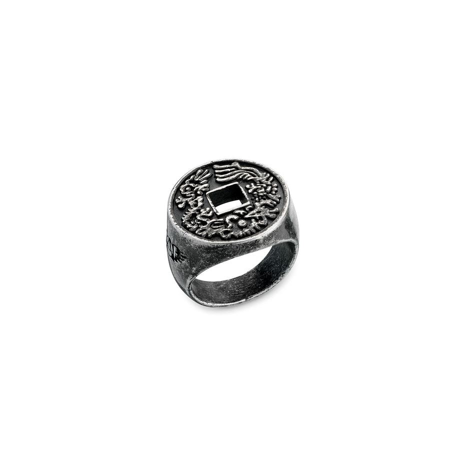 AN JEWELS JEWELRY Mod. AA.R03A-11 round decorative ring in black finish with intricate design.
