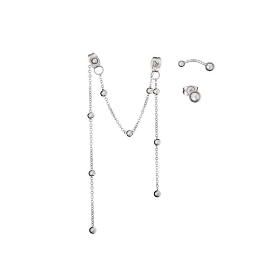 AN JEWELS JEWELRY Mod. AB.EP006 silver chain earrings and studs with minimalist design in white background.