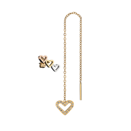 Golden heart necklace and earrings set from AN JEWELS JEWELRY Mod. AB.EP021 with crystal accents.