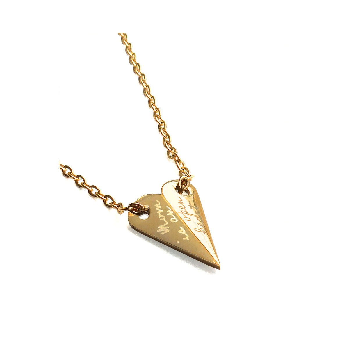 AN JEWELS JEWELRY Mod. AL.NMOH24CZ gold heart necklace with engraved message on chain