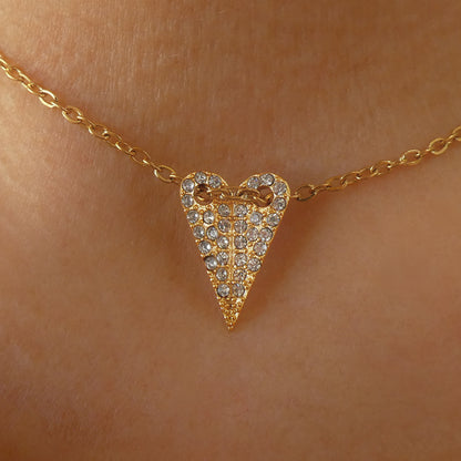 Gold necklace with diamond heart pendant, AN JEWELS JEWELRY Mod. AL.NMOH24CZ displayed elegantly on skin.