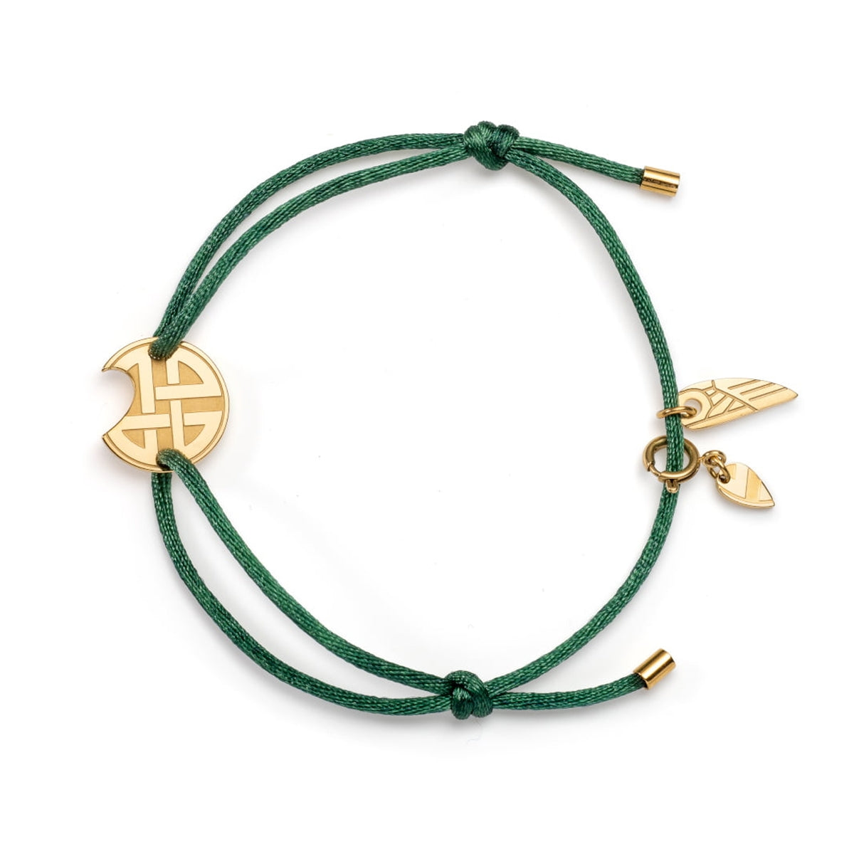 AN JEWELS JEWELRY Mod. AV.BGLBGGGR green cord bracelet with golden charm details