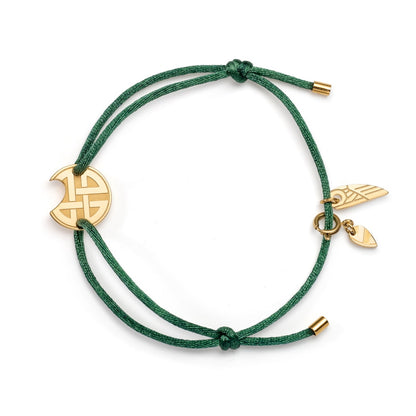AN JEWELS JEWELRY Mod. AV.BGLBGGGR green cord bracelet with golden charm details