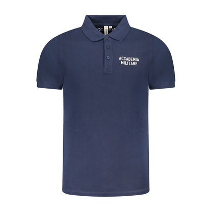 Accademia Militare Blue Cotton Polo Shirt with short sleeves, 3 buttons, and printed logo