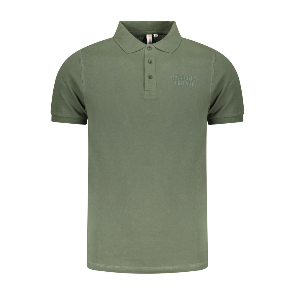 Accademia Militare Green Cotton Polo Shirt with short sleeves and 3 buttons, featuring a printed logo.