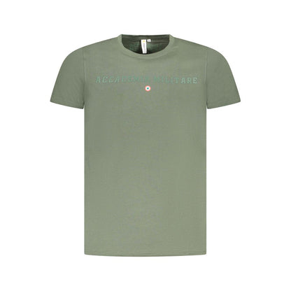 Accademia Militare Green Cotton T-Shirt with short sleeves, crew neck, and logo print displayed upfront.