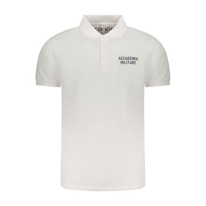 Accademia Militare White Cotton Polo Shirt with short sleeves, contrast details, 3 buttons, and logo print.