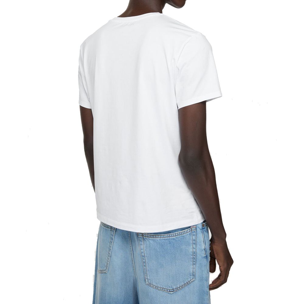 Back view of Acne Studios White Cotton T-Shirt on model, showcasing short sleeves and regular fit.