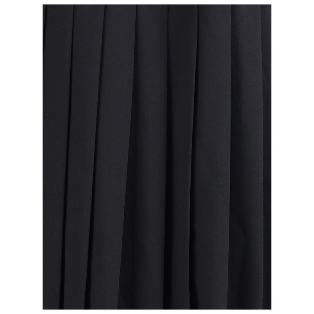 Detail view of Alessandra Rich Black Fleece Wool Midi Skirt with elegant pleats and structured silhouette, ideal for AW25 season.
