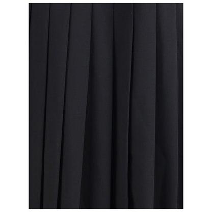 Detail view of Alessandra Rich Black Fleece Wool Midi Skirt with elegant pleats and structured silhouette, ideal for AW25 season.