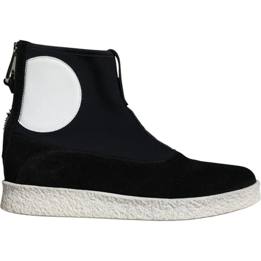 Alexander McQueen Black White Neoprene Takeshi Mid Calf Boots Shoes MV4437-39