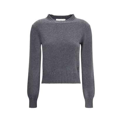 Ami Paris Gray Cashmere Cashmere Sweater with ribbed crew neck and iconic Ami De Coeur logo. Soft knit for comfortable fit. AW25 season.
