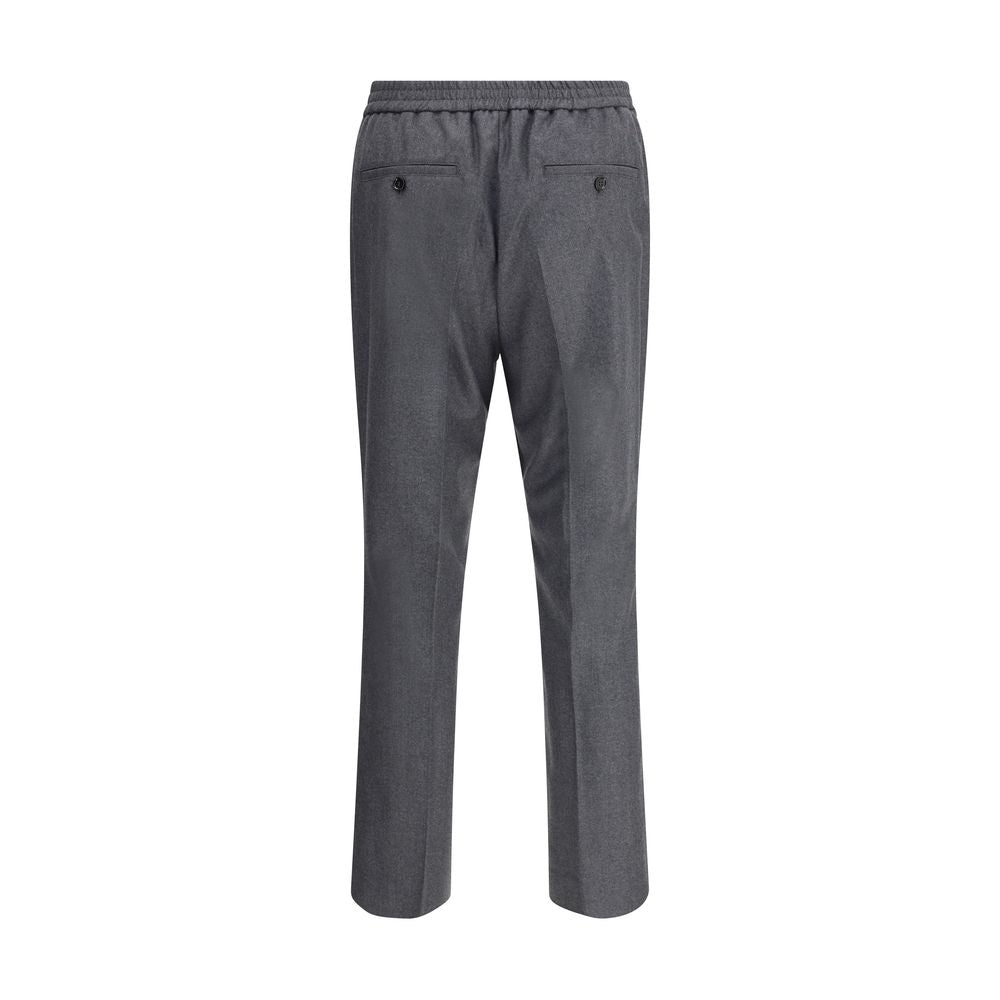 Back view of Ami Paris Gray Fleece Wool Casual Pants with elasticized waistband and slit pockets, highlighting refinement and comfort.