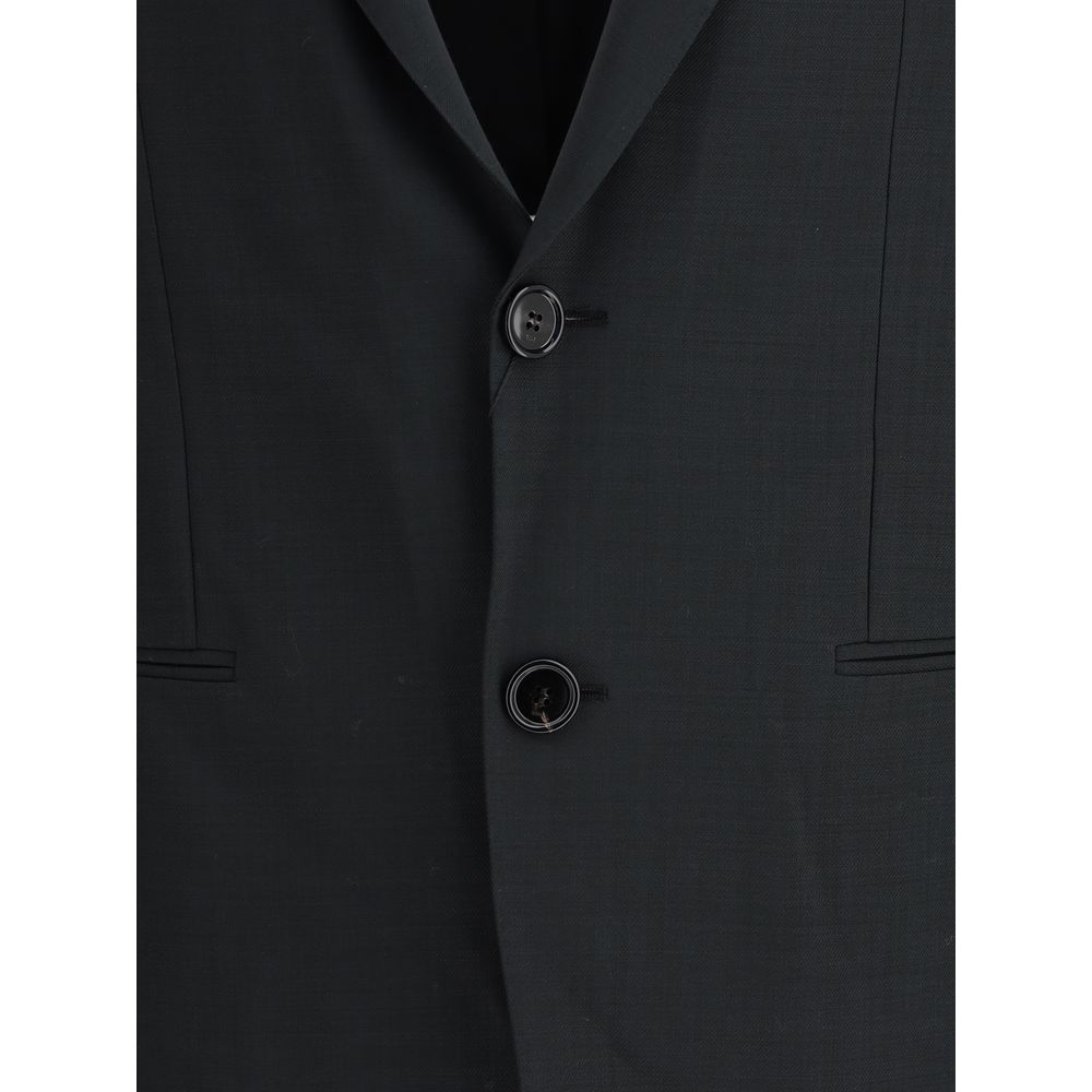 Ami Paris Gray Fleece Wool Clothing - Anthracite Virgin Wool Single-breasted Jacket with lapels and buttons, front view.