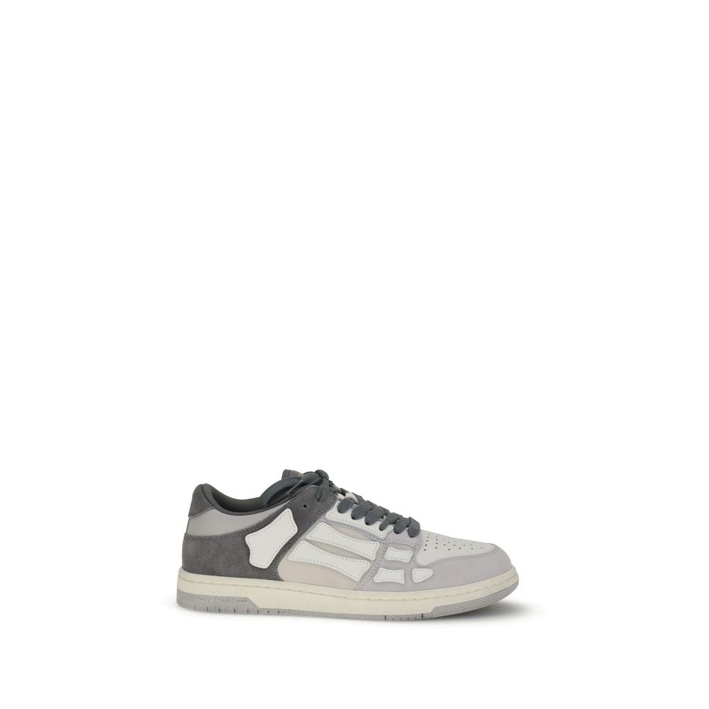 Amiri Gray Calf Leather Bos Taurus Low Top Sneakers with bone-shaped appliqués on white background