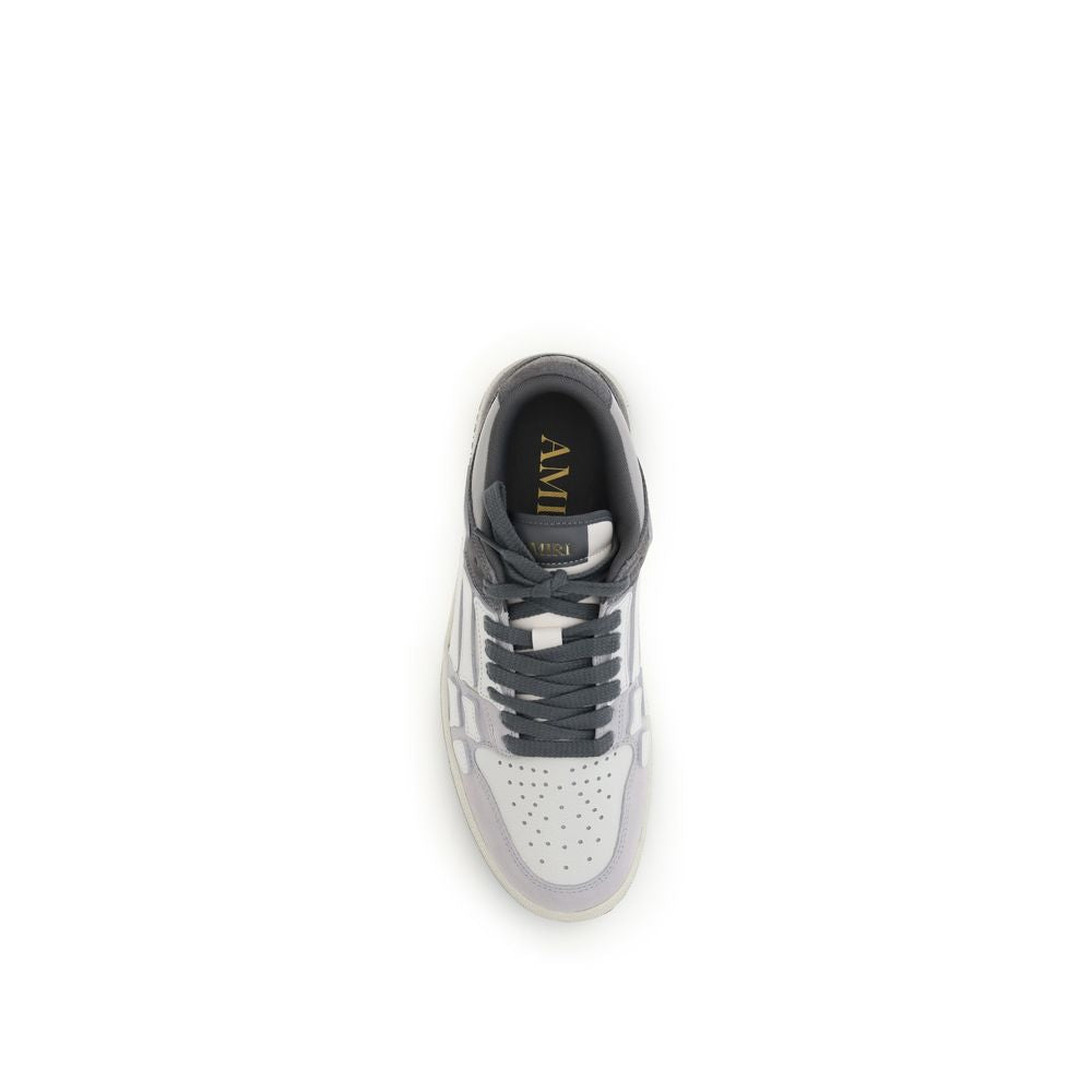 Top view of Amiri Gray Calf Leather Bos Taurus Low Top Sneakers with bone-shaped appliqués and two-tone rubber sole.