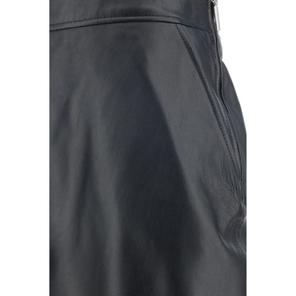 Close-up of Arma Black Lamb Ovis Aries Aries Long Skirt with paneled design and side welt pocket detail in lambskin.